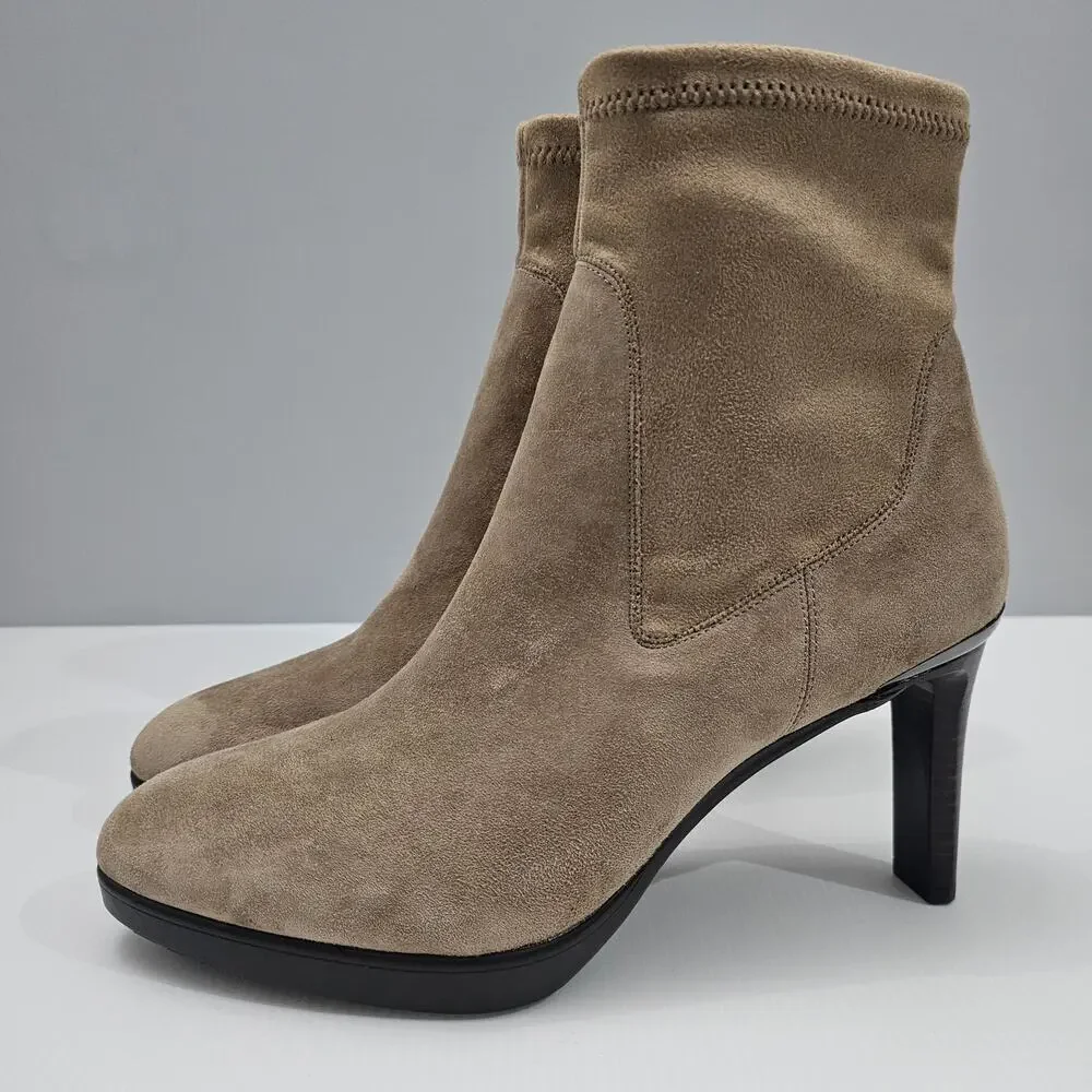 Donald Pliner Italia Ankle Boot Womens 9 Biscotti Tan Suede Stiletto Heel NEW